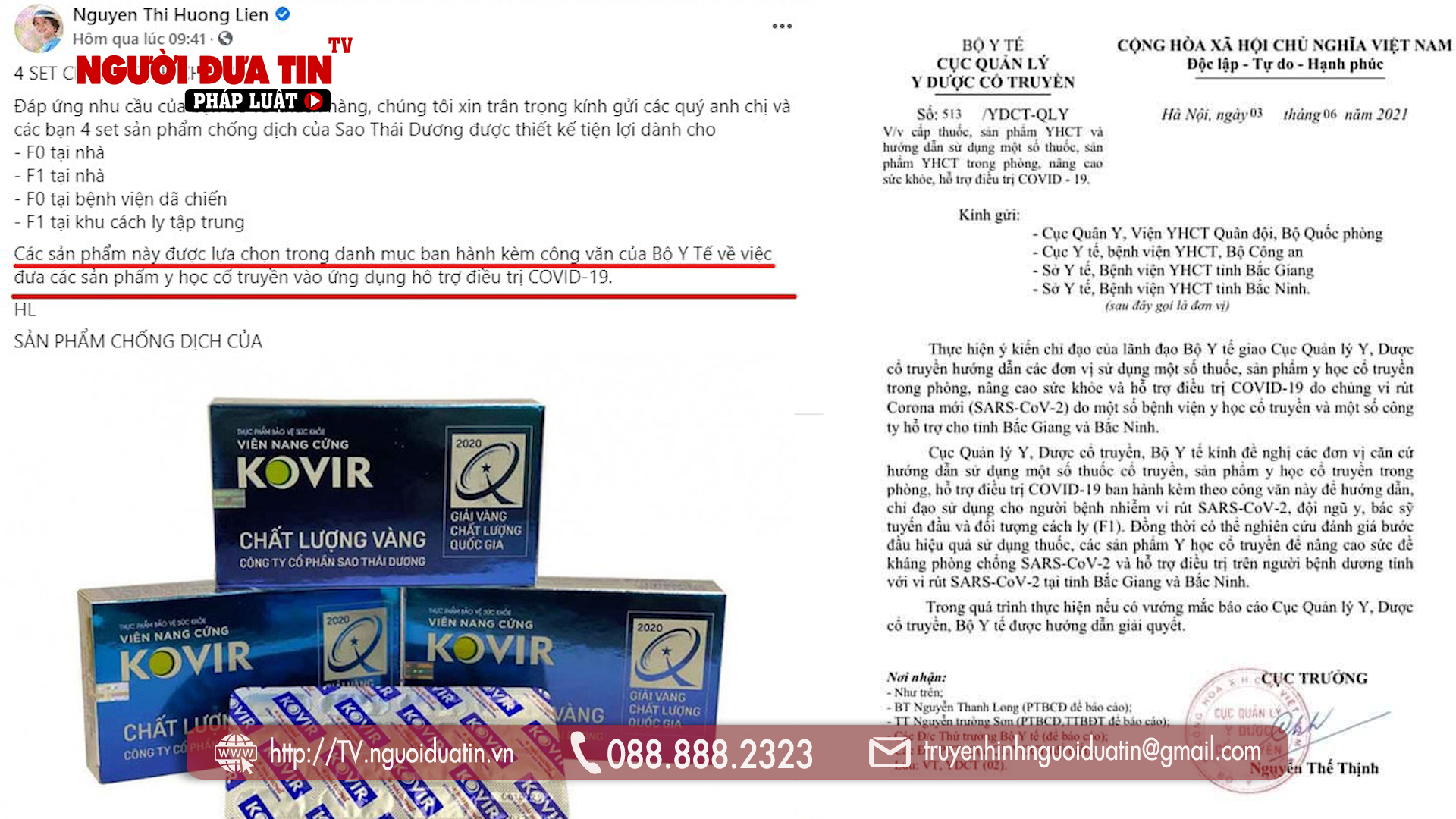 Sản phẩm viên nang cứng Kovir được quảng cáo với công dụng hỗ trợ điều trị Covid-19 trên các trang mạng xã hội. 