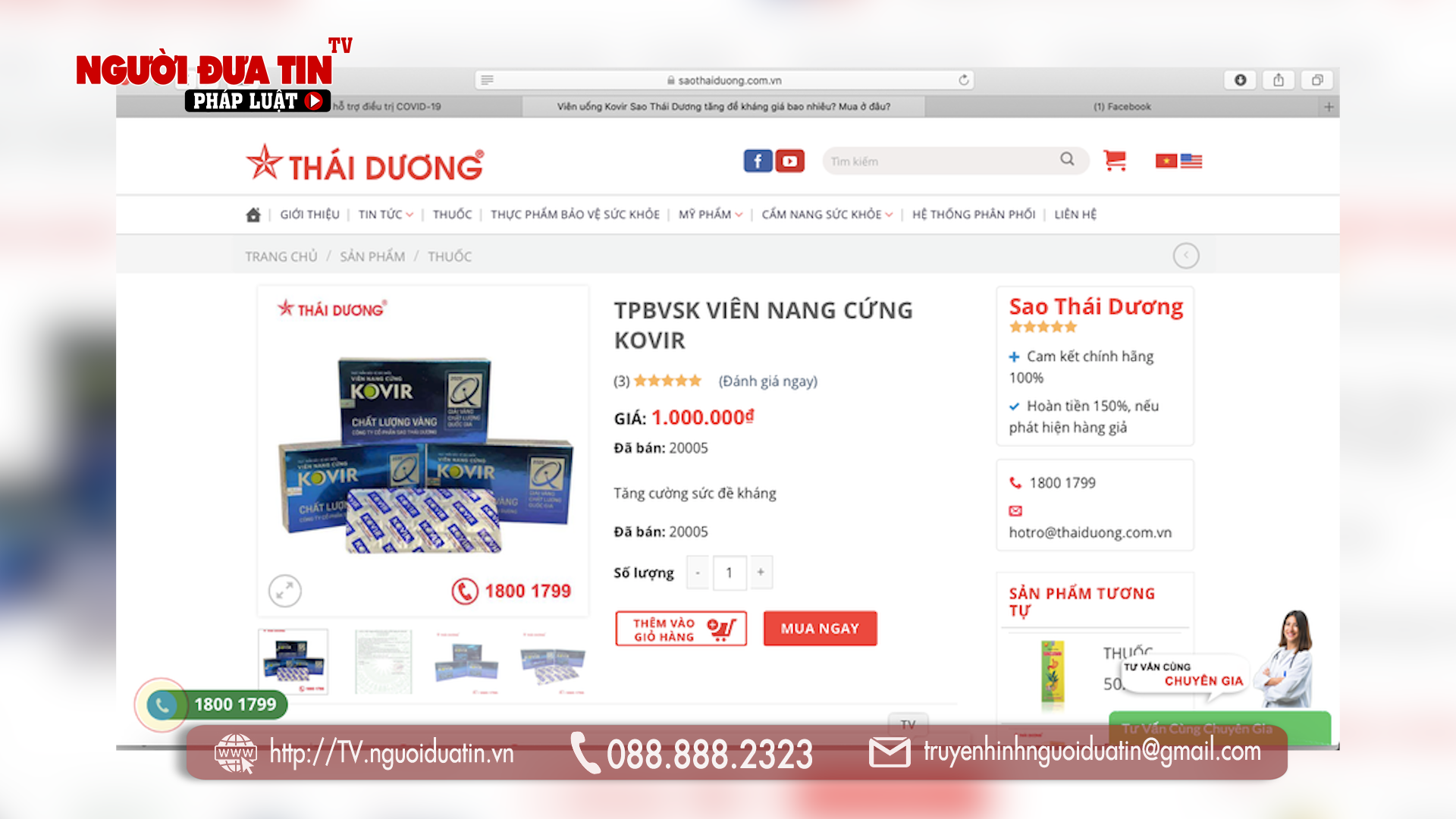 Trên website saothaiduong.com.vn đăng bán sản phẩm viên nang cứng Kovir với giá 1 triệu đồng/ hộp.