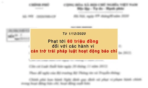Từ 1/12: Phạt tới 60 triệu đồng đối với các hành vi cản trở trái pháp luật hoạt động báo chí